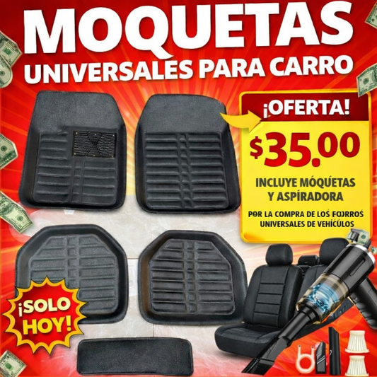 MOQUETAS UNIVERSALES JUEGO DE 5 PIEZAS+ ASPIRADORA PORTATIL