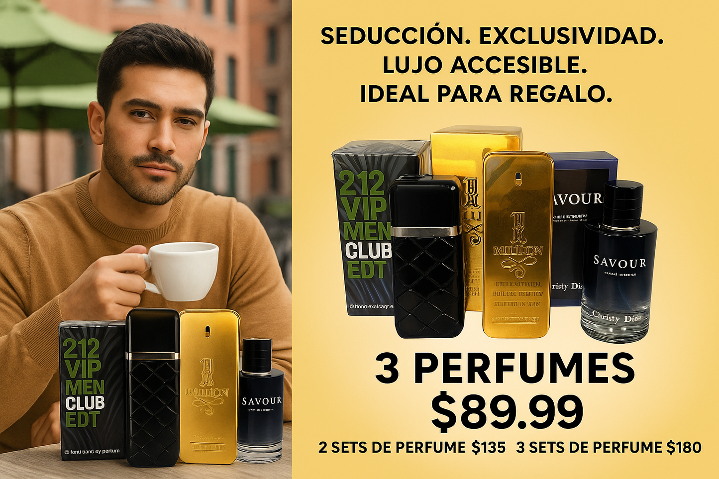 KIT TRIO DE LUJO - 212 VIP BLACK + SAUVAGE + ONE MILLION