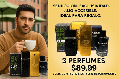 KIT TRIO DE LUJO - 212 VIP BLACK + SAUVAGE + ONE MILLION
